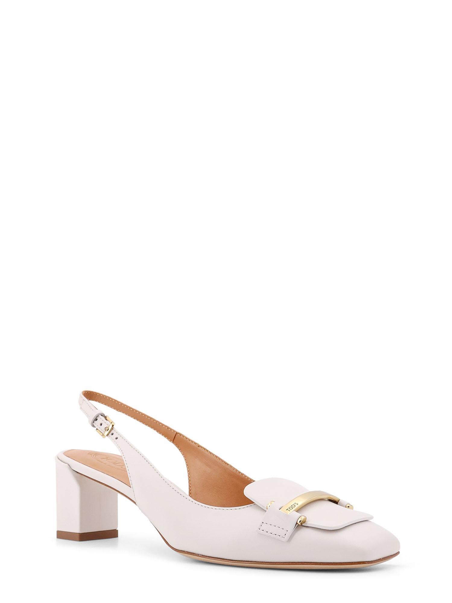 TOD'S 50 Calf Leather Slingback Pumps In White Product Image