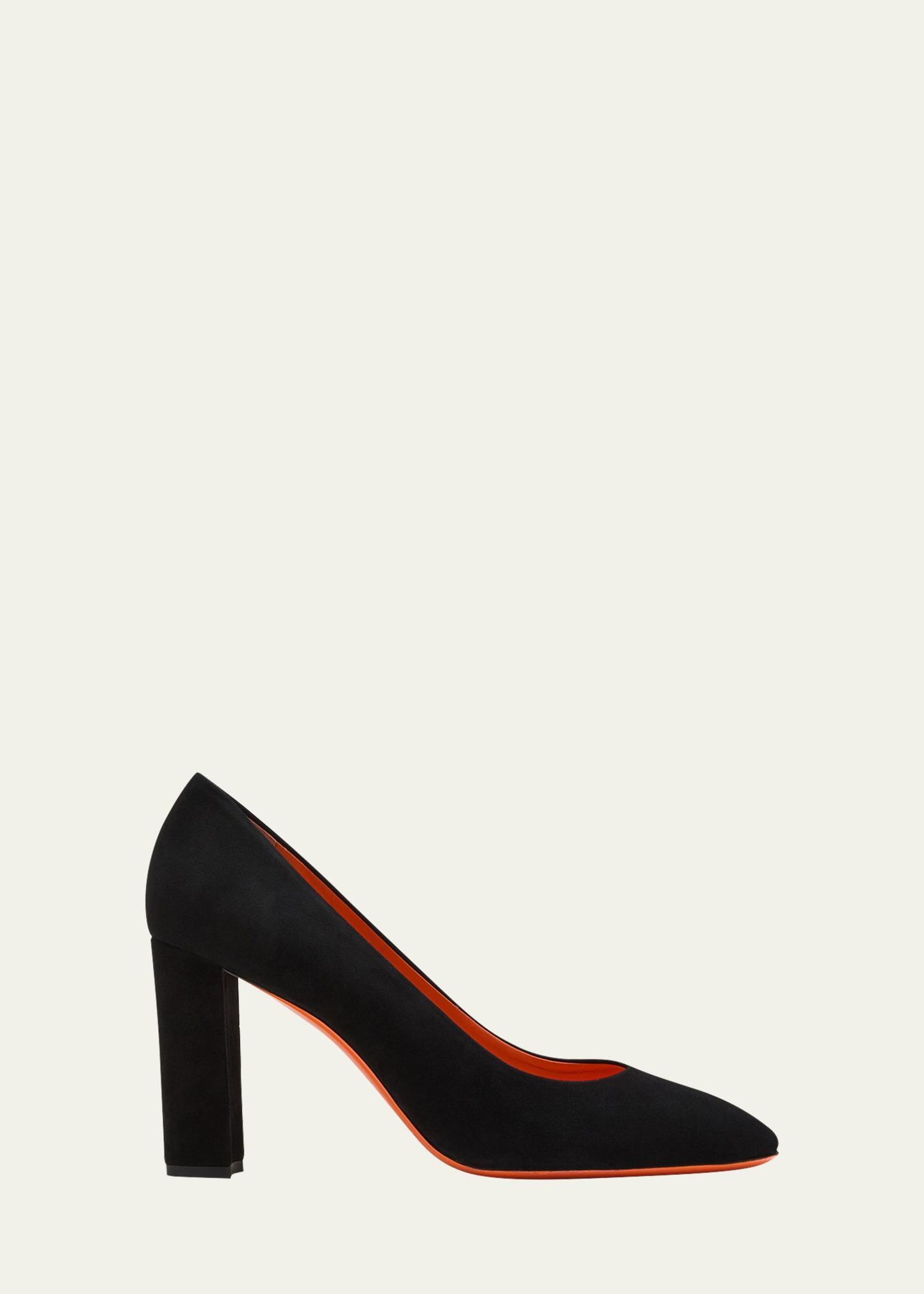 SANTONI Figure Suede Block-heel Pumps In Black Product Image