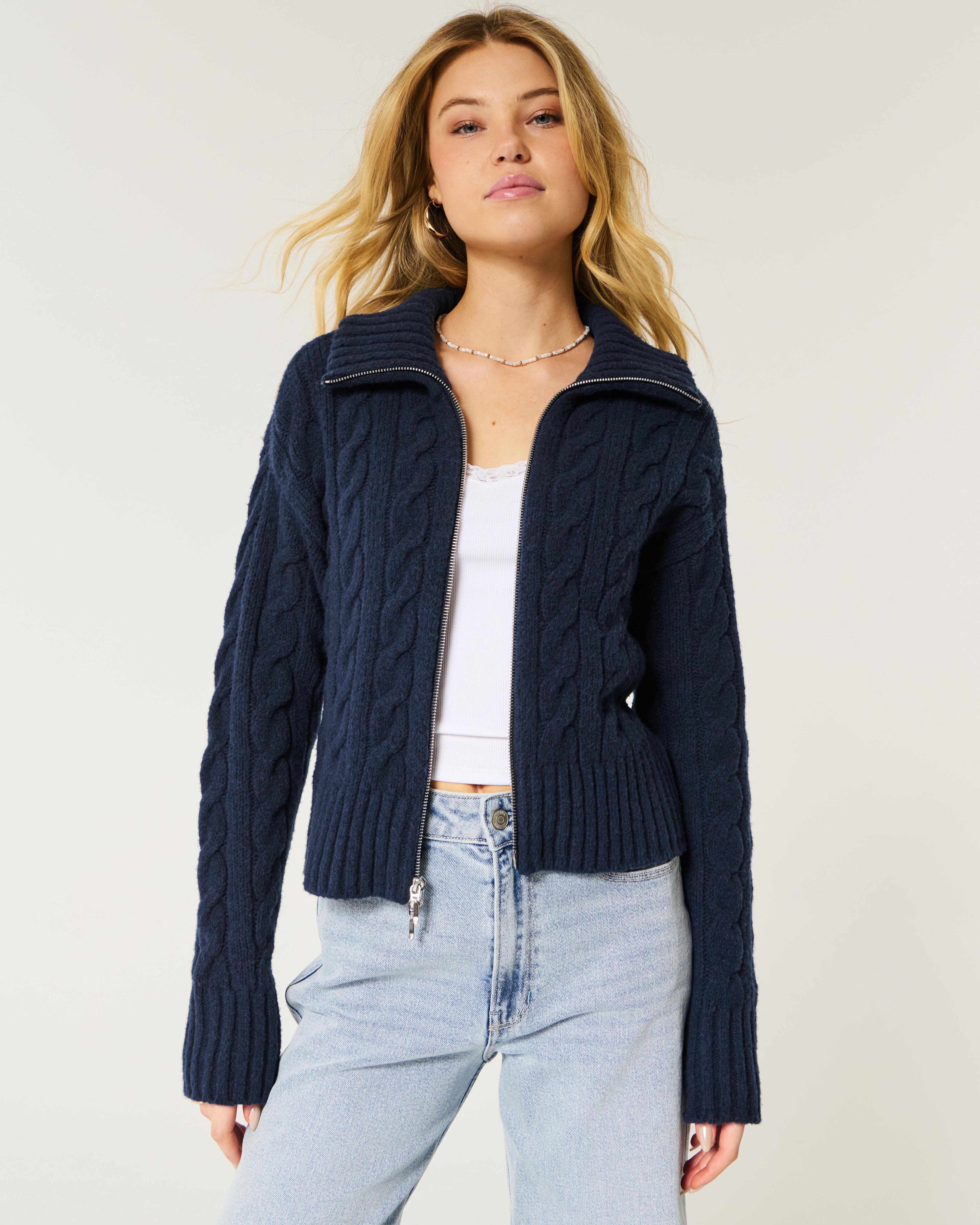 Hollister Comfy Cloud Zip-Up Cable-Knit Sweater Product Image