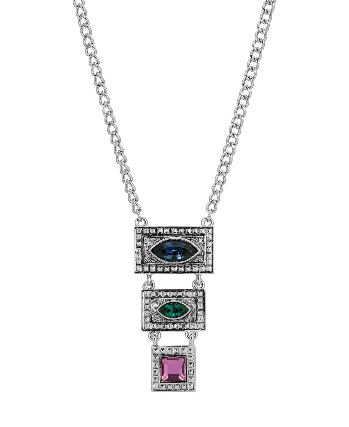 1928 Silver Tone Blue Green and Purple Necklace, Womens Product Image