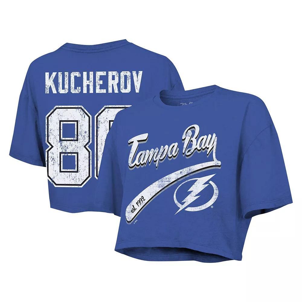Women's Majestic Threads Nikita Kucherov Royal Tampa Bay Lightning Behind The Net Boxy Name & Number Cropped T-Shirt, Size: 2XL, Lgh Blue Product Image