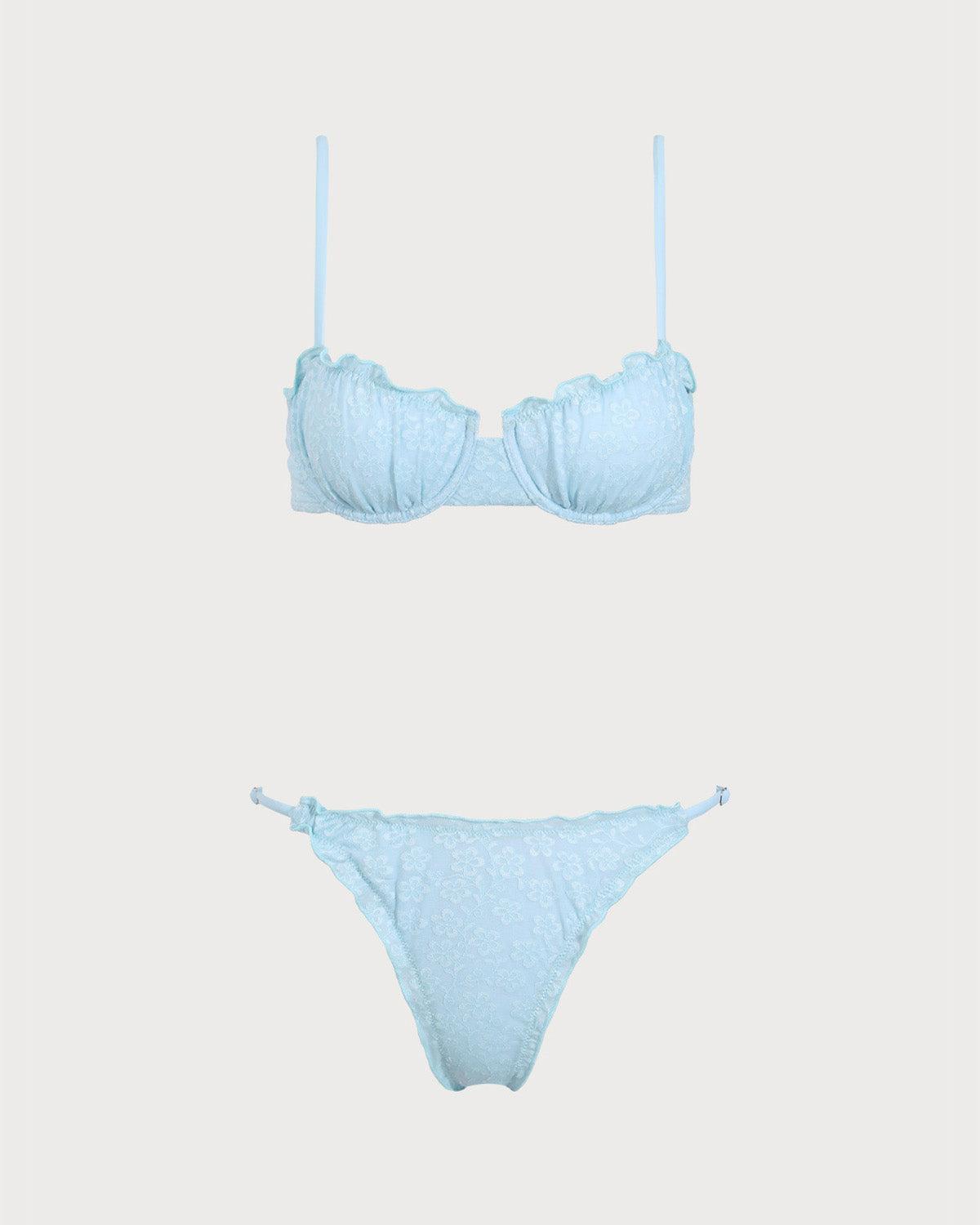 Blue Ruffle Floral Underwire Bikini Set Product Image
