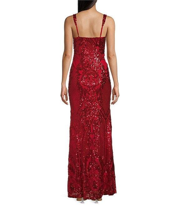 B. Darlin Sweetheart Bustier Placement Sequin Long Dress Product Image