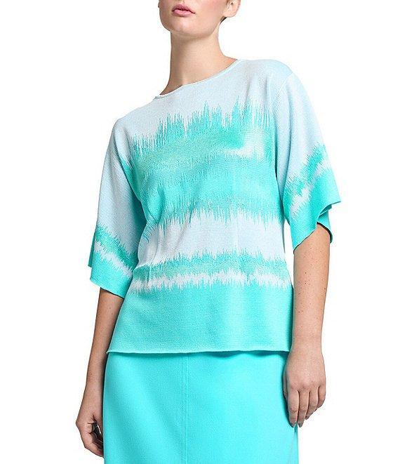 Ming Wang Knit Wavelength Boat Neck Drop Shoulder Elbow Flutter Sleeve Tunic Product Image