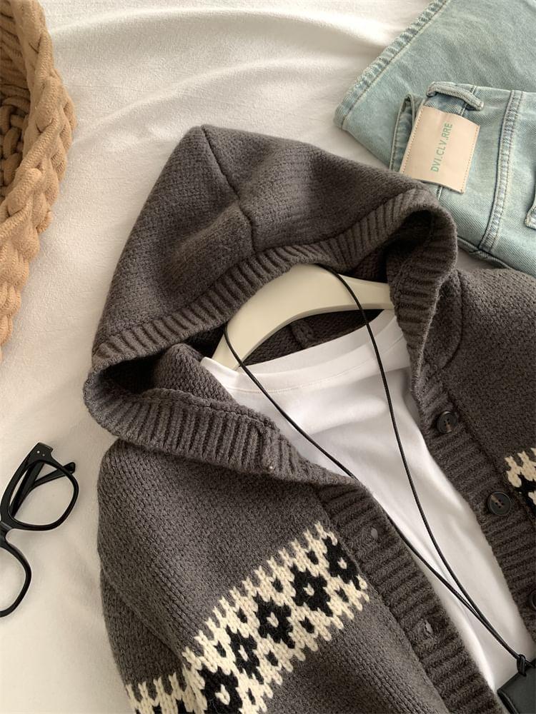 Patterned Hood Cardigan Product Image