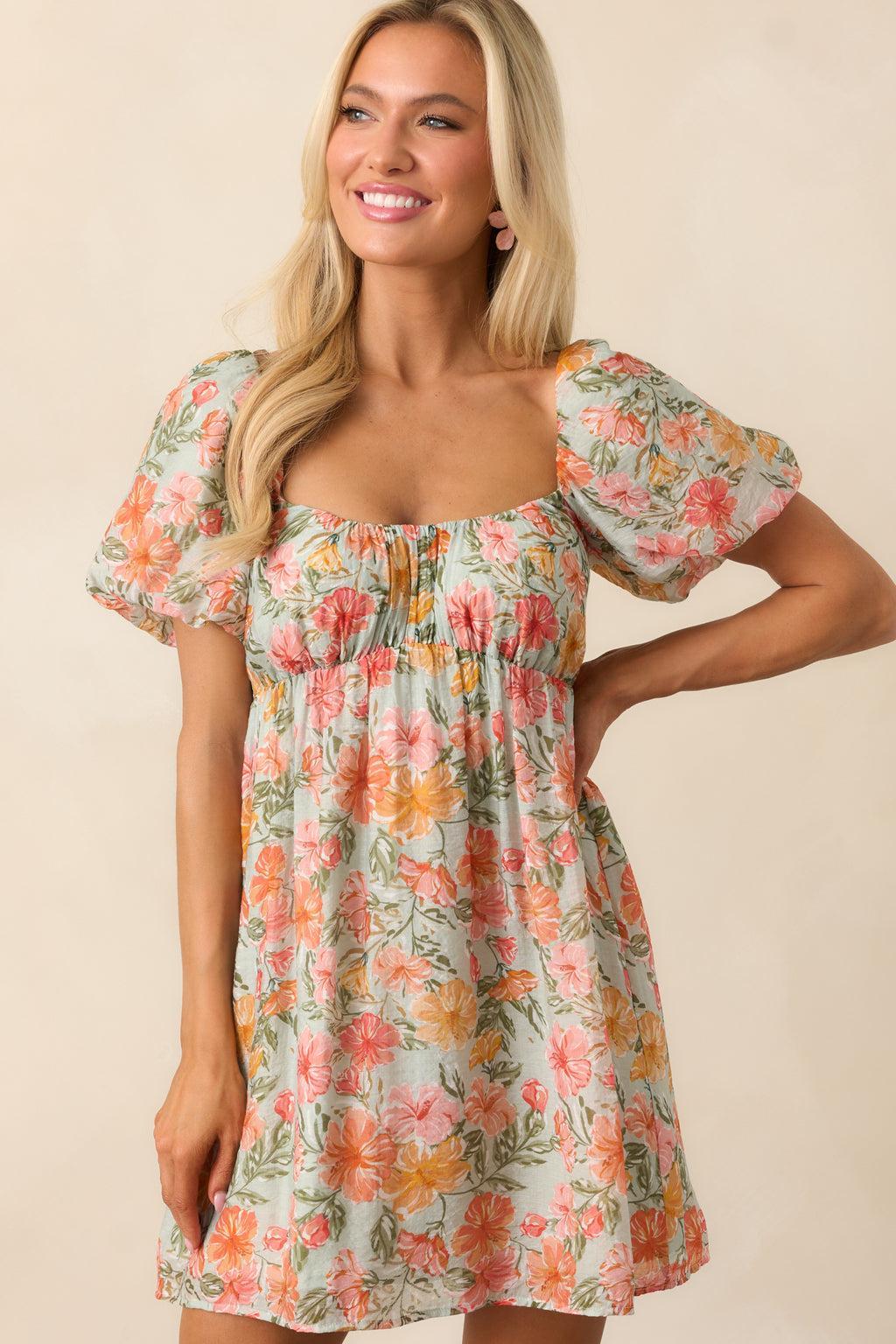 MINKPINK Lorelei Coral Ruched Mini Dress Product Image