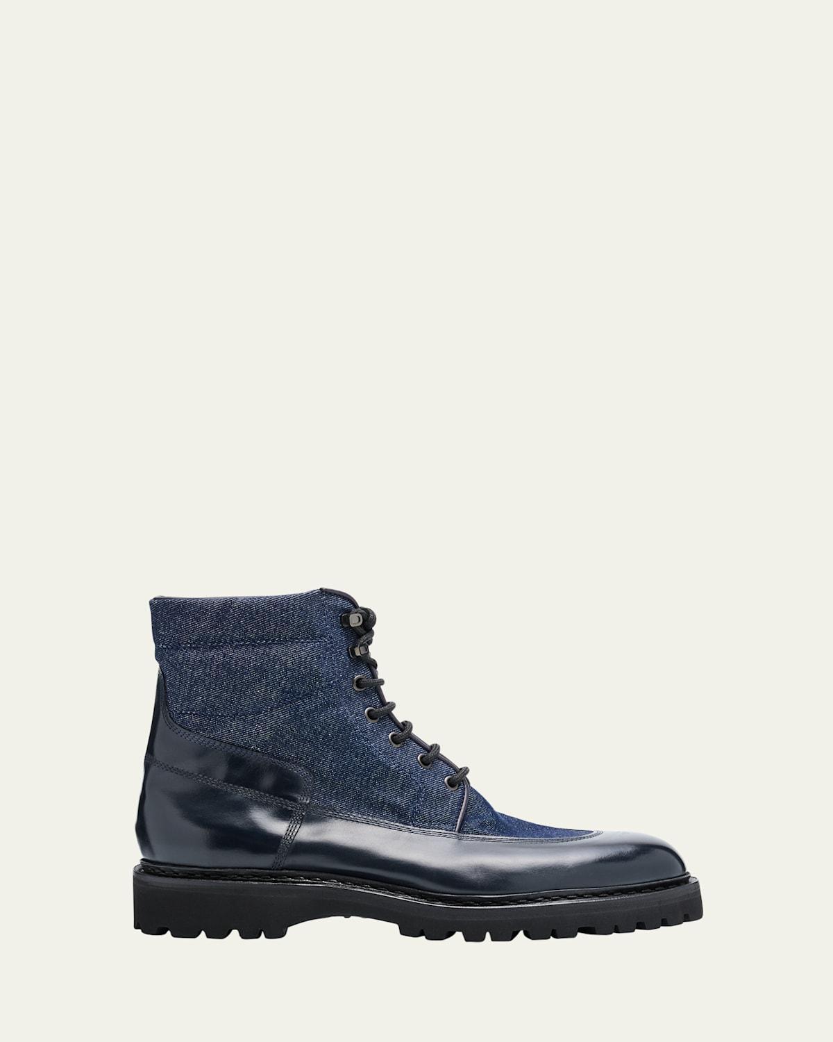 Men's Peak Denim and Leather Lace-Up Boots Product Image