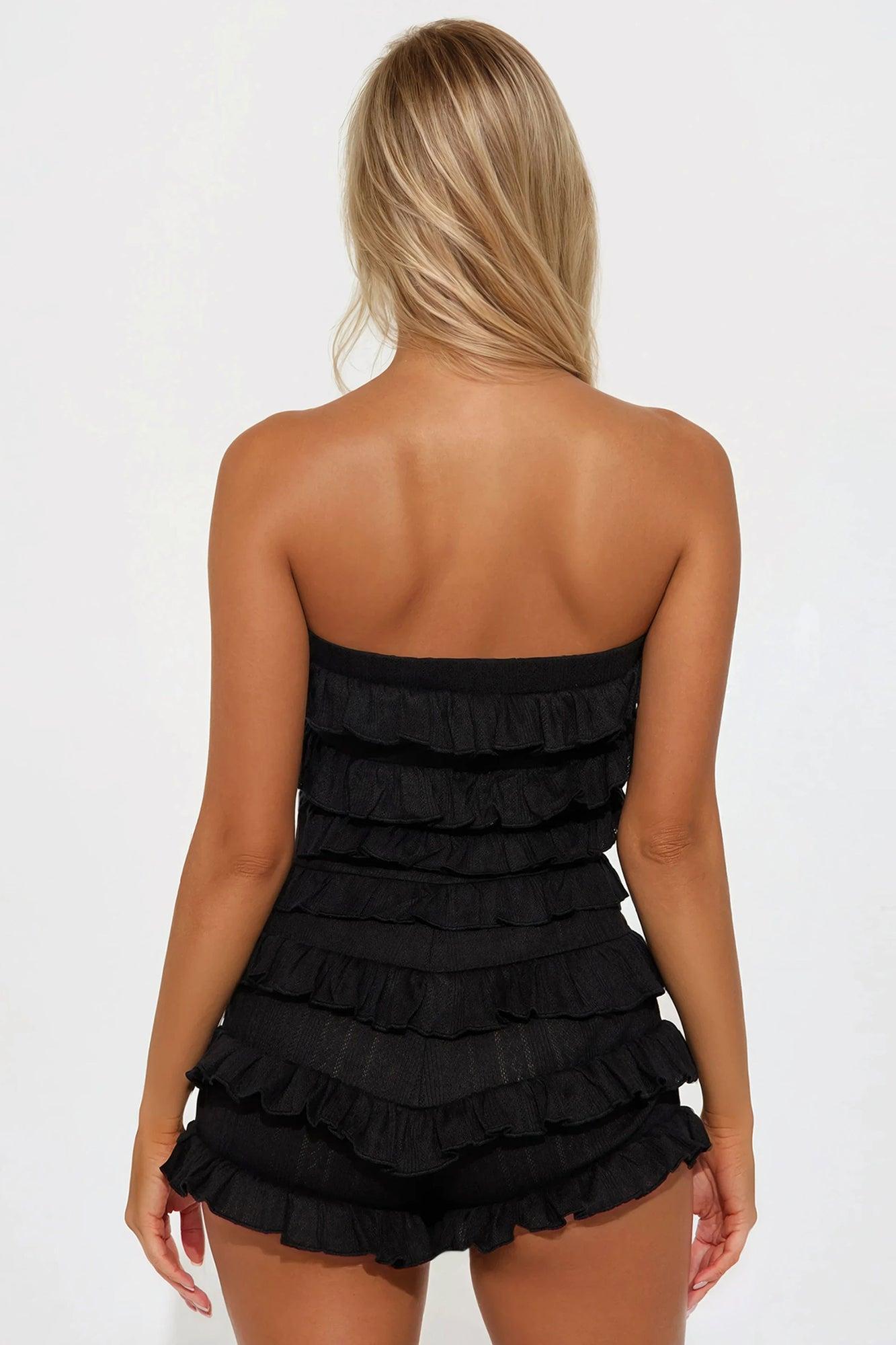 Mixed Feelings Ruffle Romper - Black Product Image