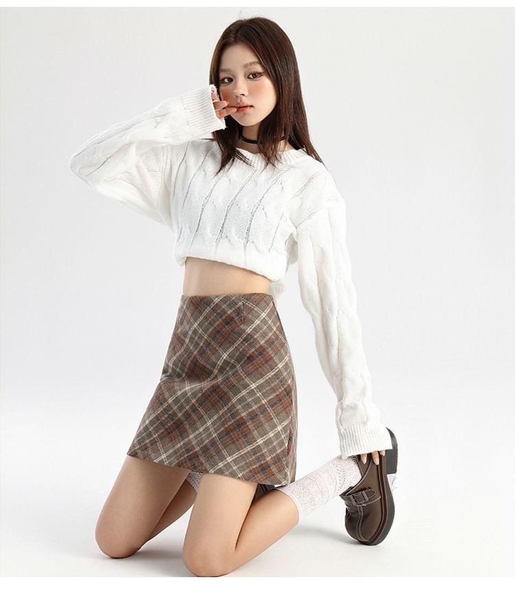 High Waist Plaid Mini A-Line Skirt Product Image