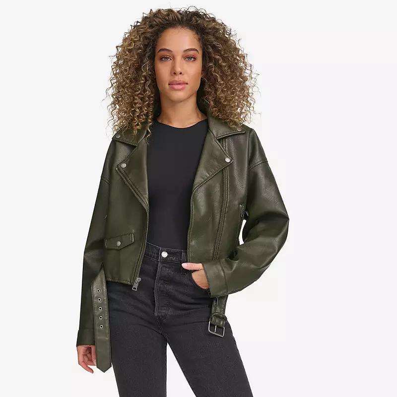 Women's Levi's® Cropped Faux Leather Moto Jacket, Size: Medium, Green Product Image