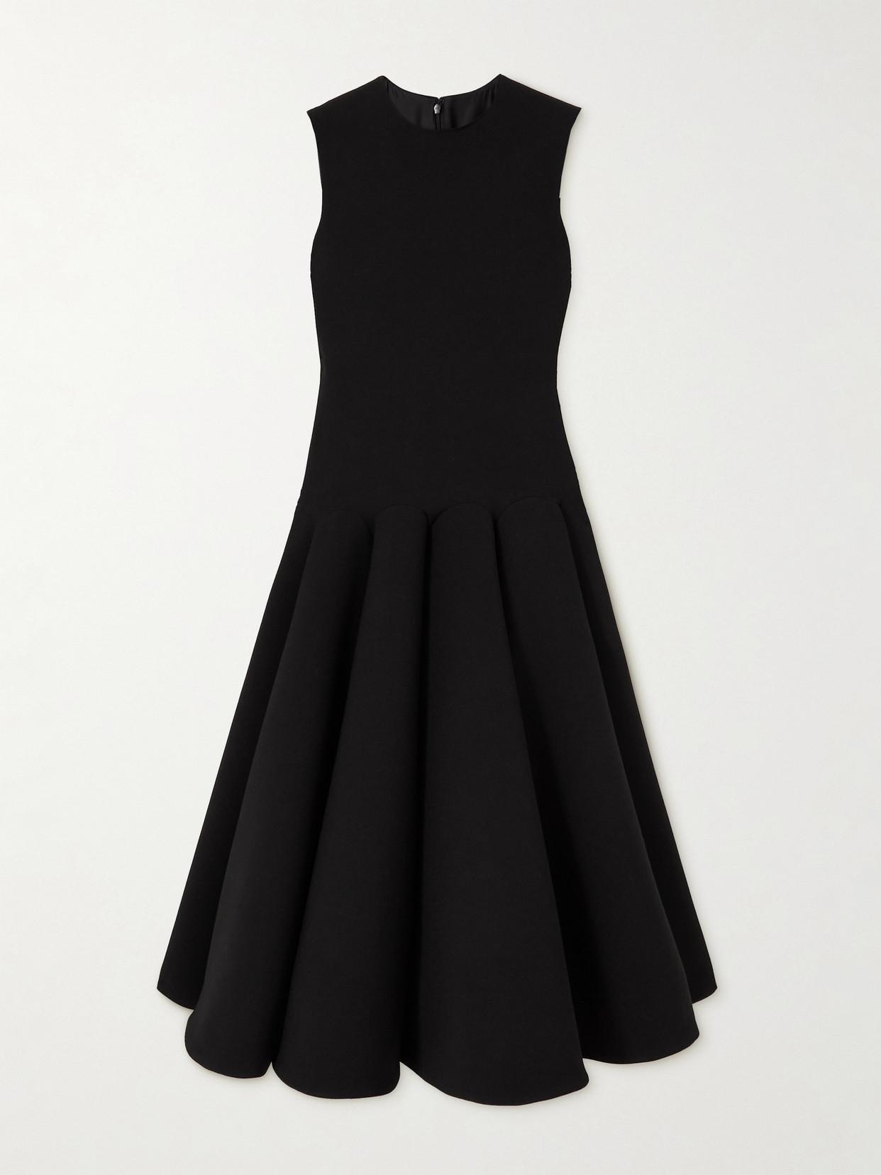 VALENTINO Pleated Wool-crepe Midi Dress In Black Product Image