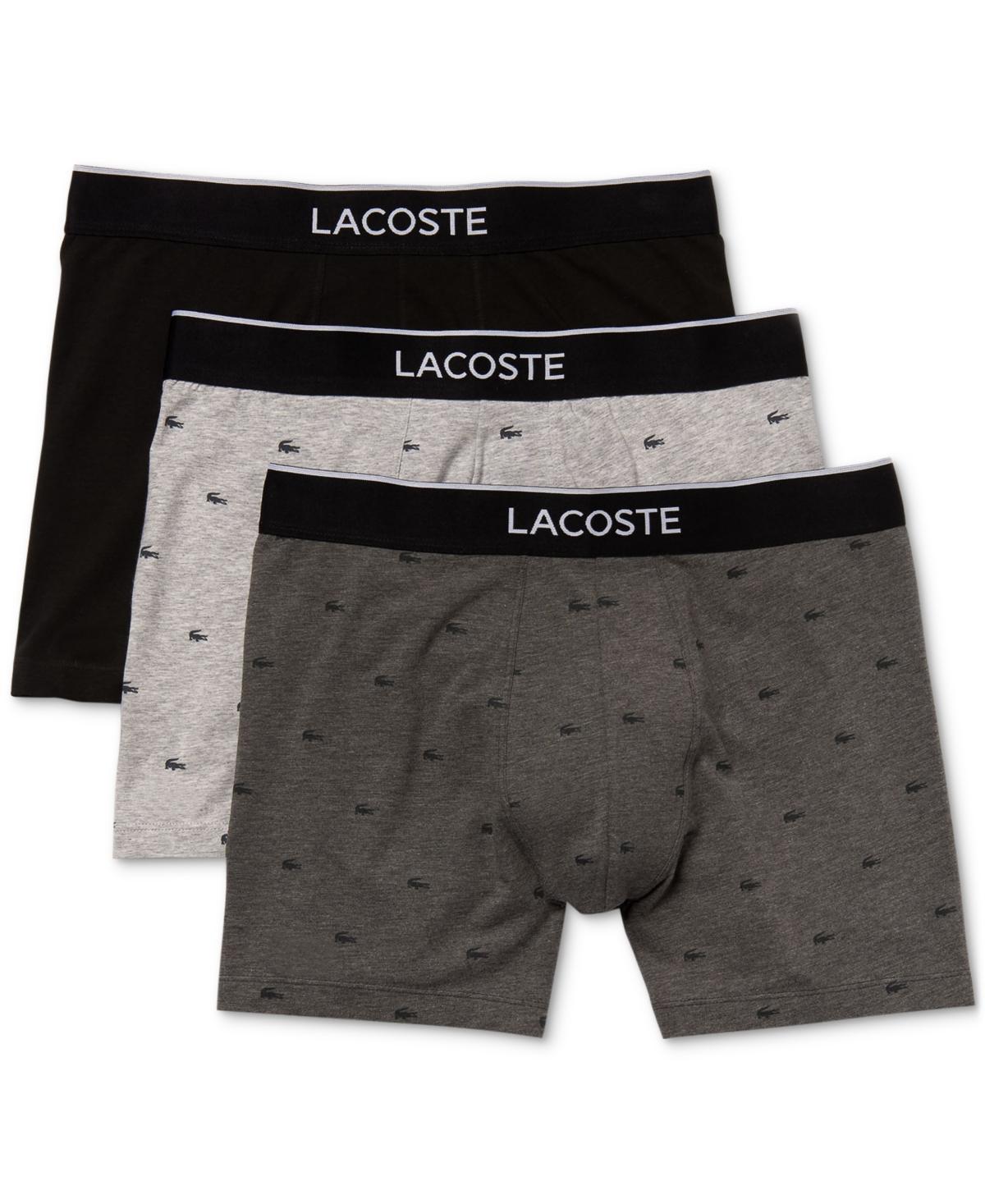 Lacoste Cotton Stretch Logo Waistband Long Boxer Briefs, Pack of 3 Product Image