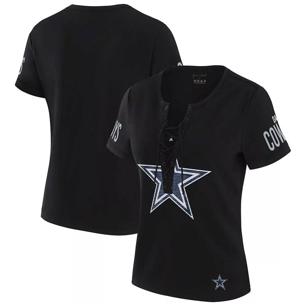Women's WEAR by Erin Andrews x Gracie Hunt Black Dallas Cowboys Draft Me Lace-Up T-Shirt,  Product Image