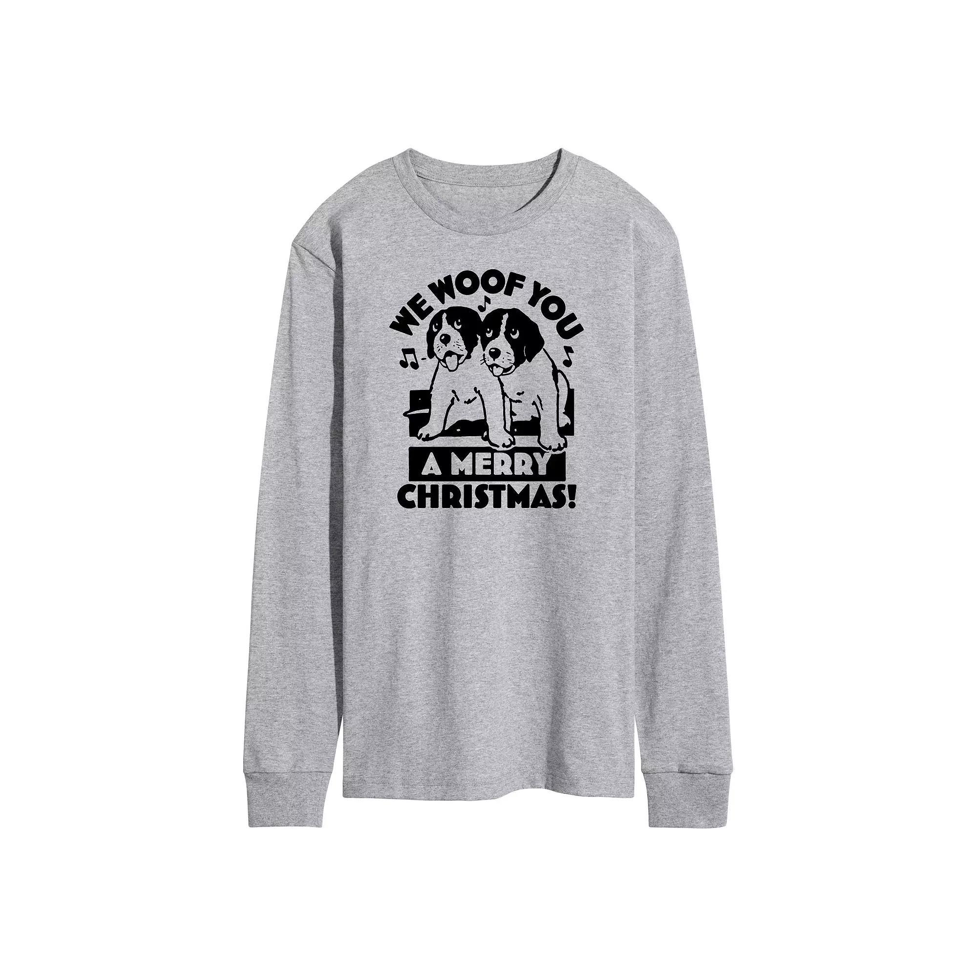 Men's We Woof You Merry Christmas Long Sleeve Graphic Tee,  Product Image
