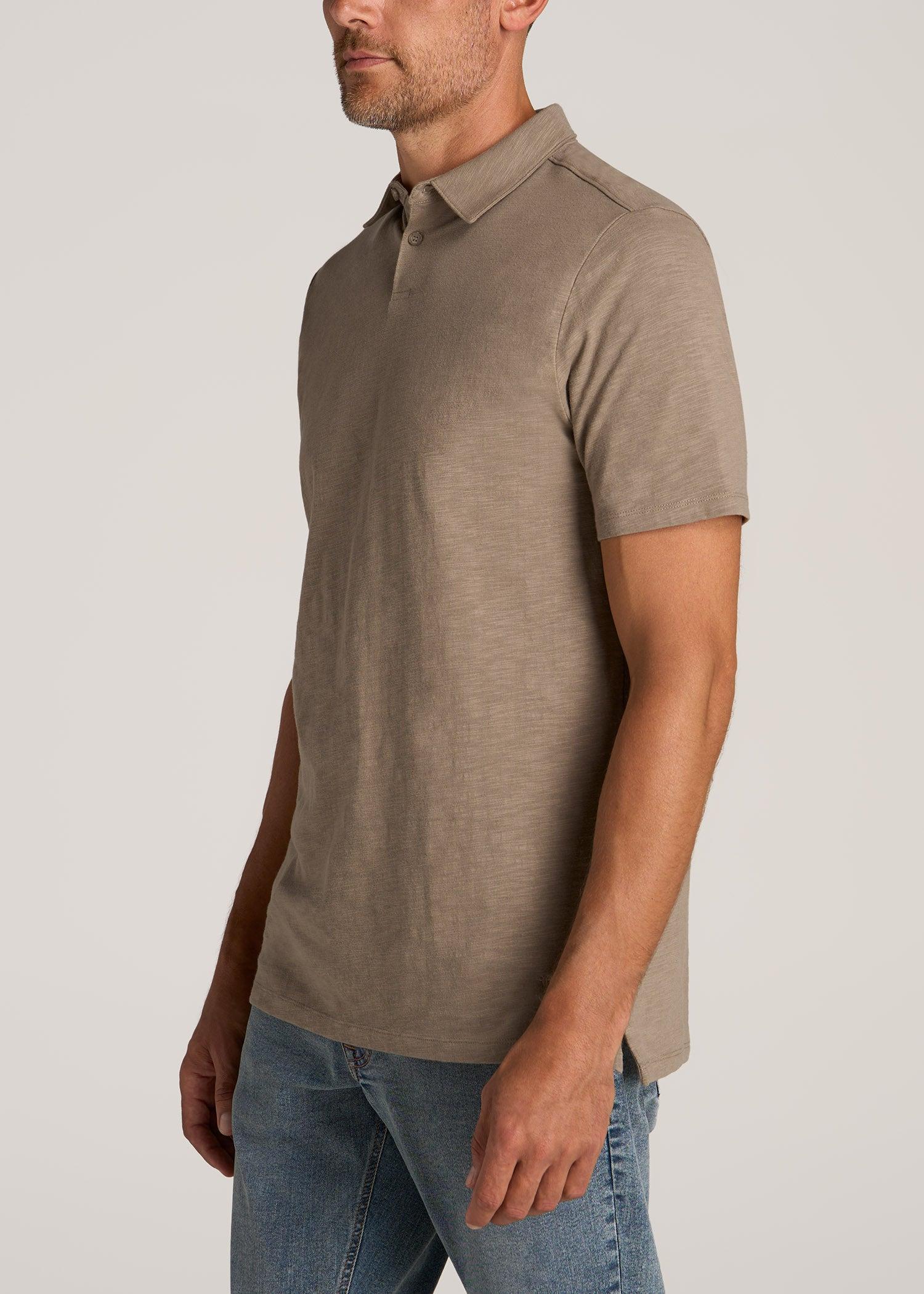 Slub Self Collar Tall Polo Shirt in Dark Sand Male Product Image