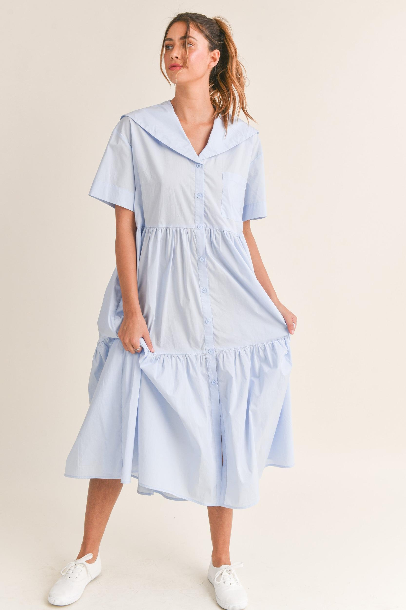 Sailor Collar Midi Dress Product Image