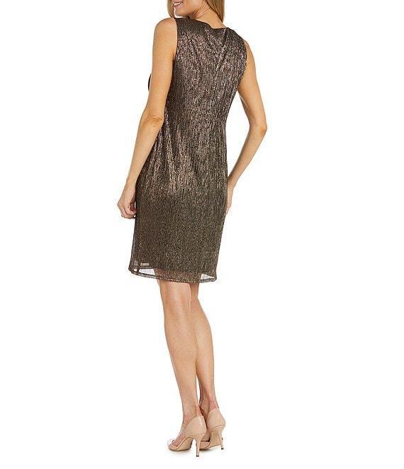 R & M Richards Scoop Neck 3/4 Sleeve Drape Front Metallic 2-Piece Jacket Dress Product Image