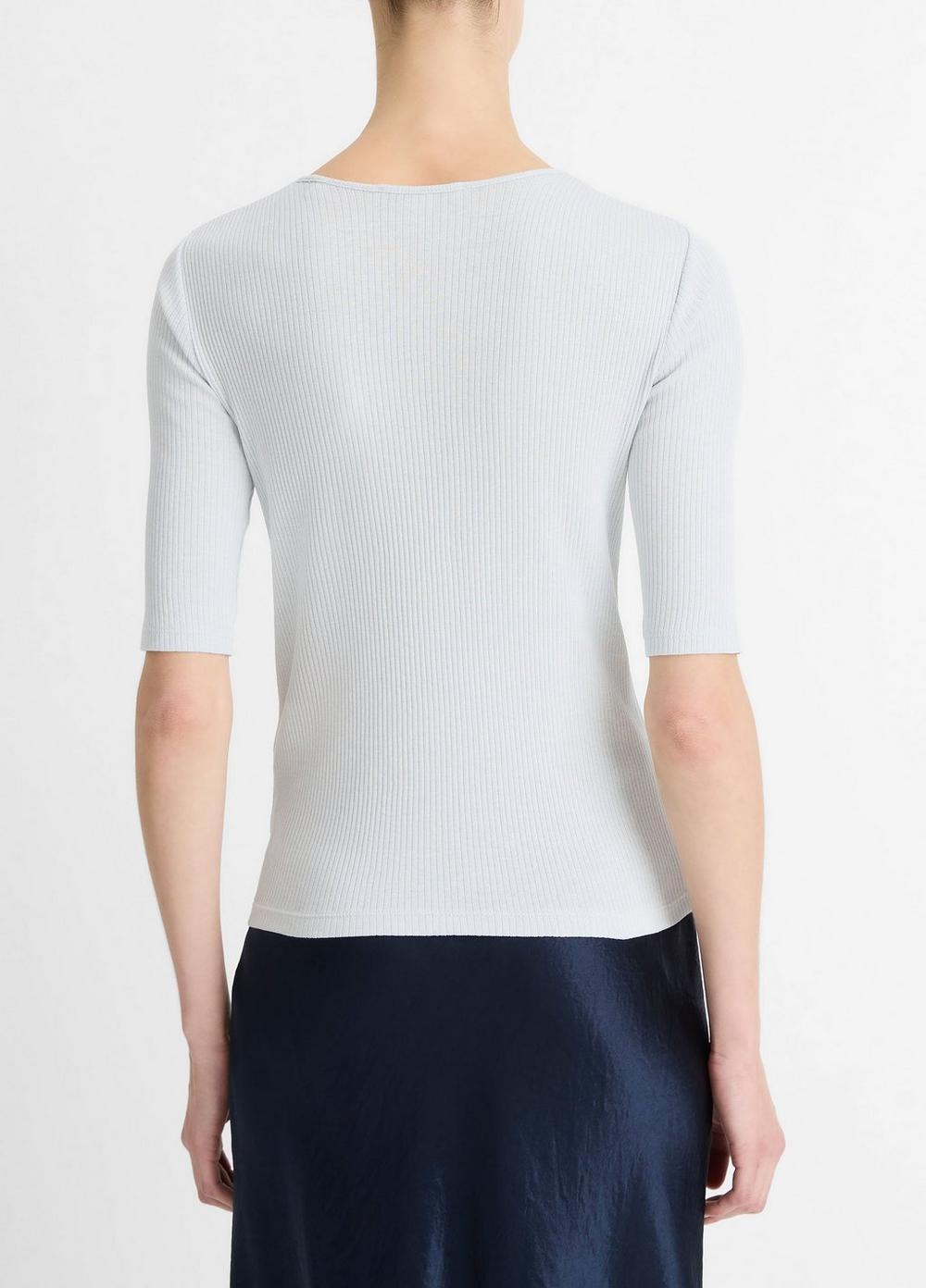 Ribbed Pima Cotton Elbow-Sleeve T-Shirt Product Image