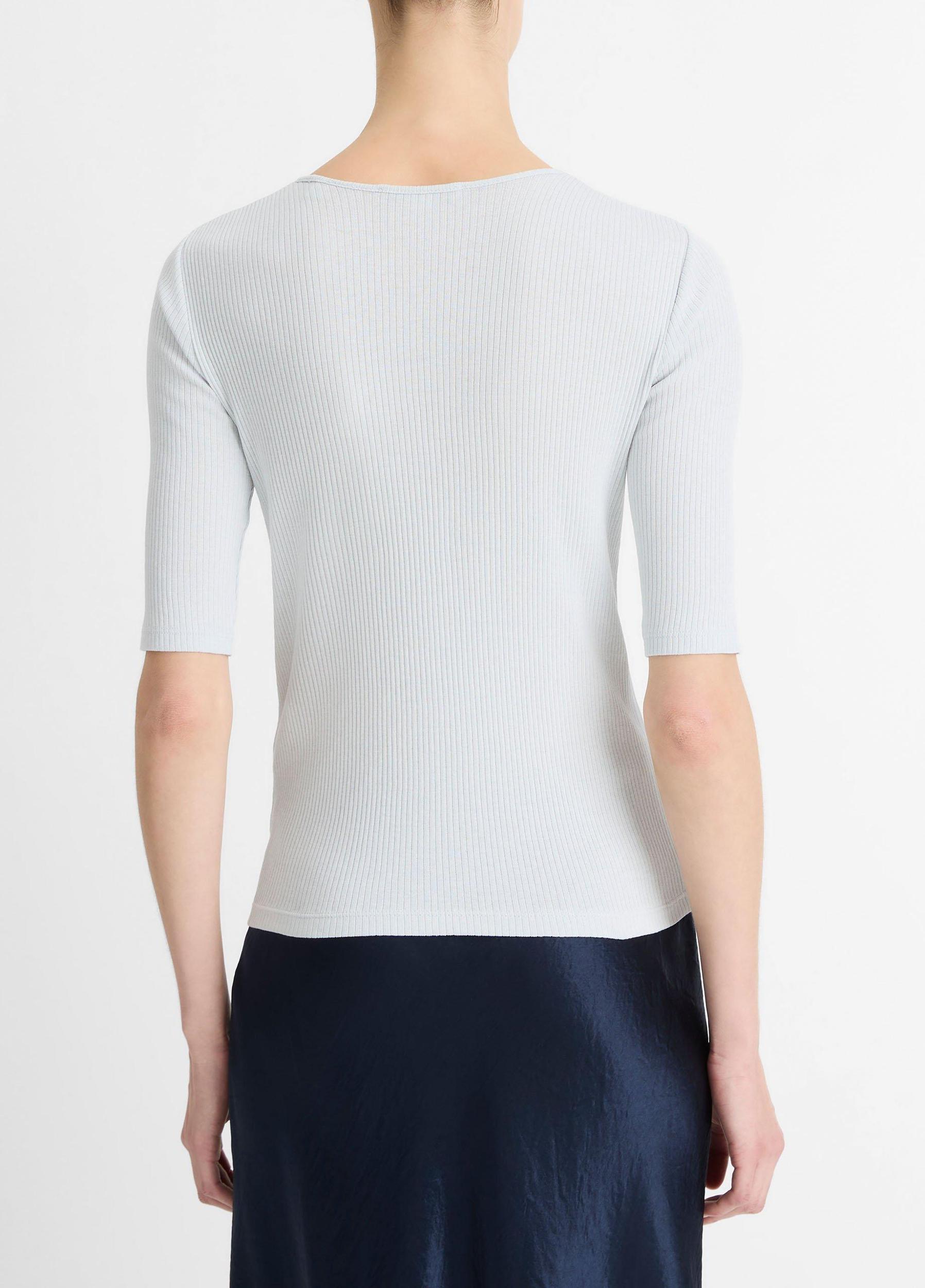 Ribbed Pima Cotton Elbow-Sleeve T-Shirt Product Image