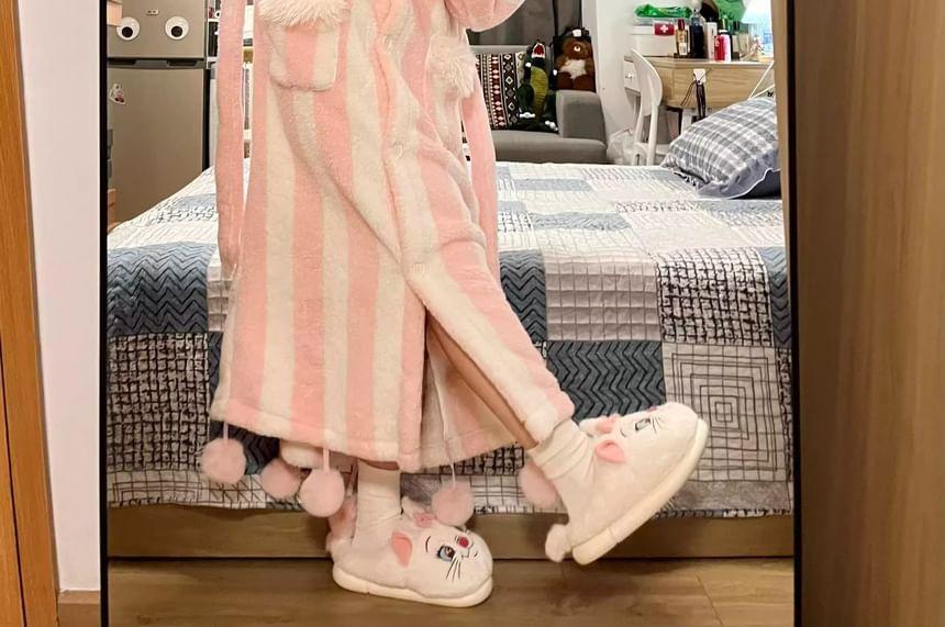 Rabbit Ear Hooded Fleece Striped Pajama Robe Product Image