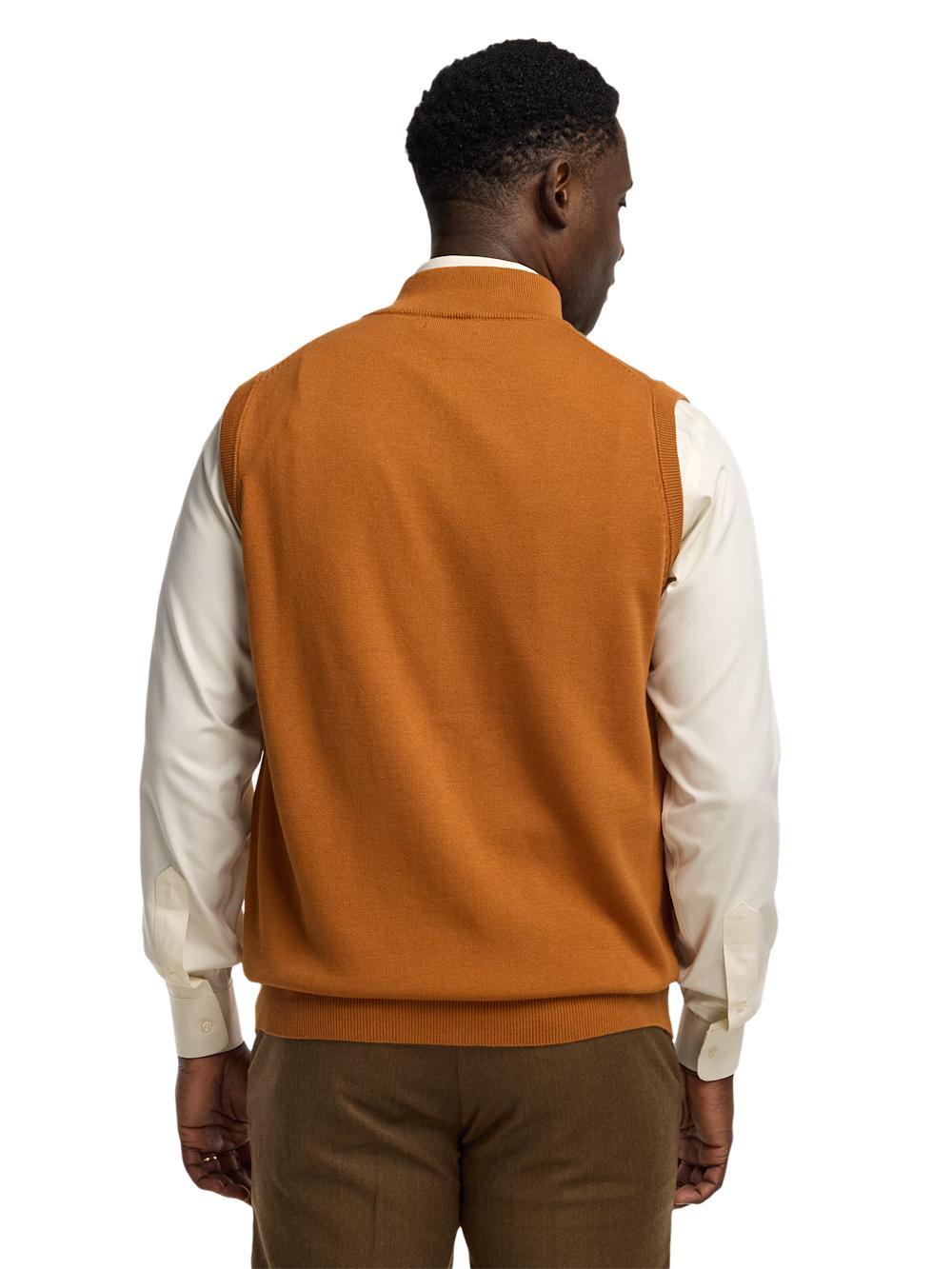 Cotton Full Zip Mock Neck Vest - Cognac Product Image