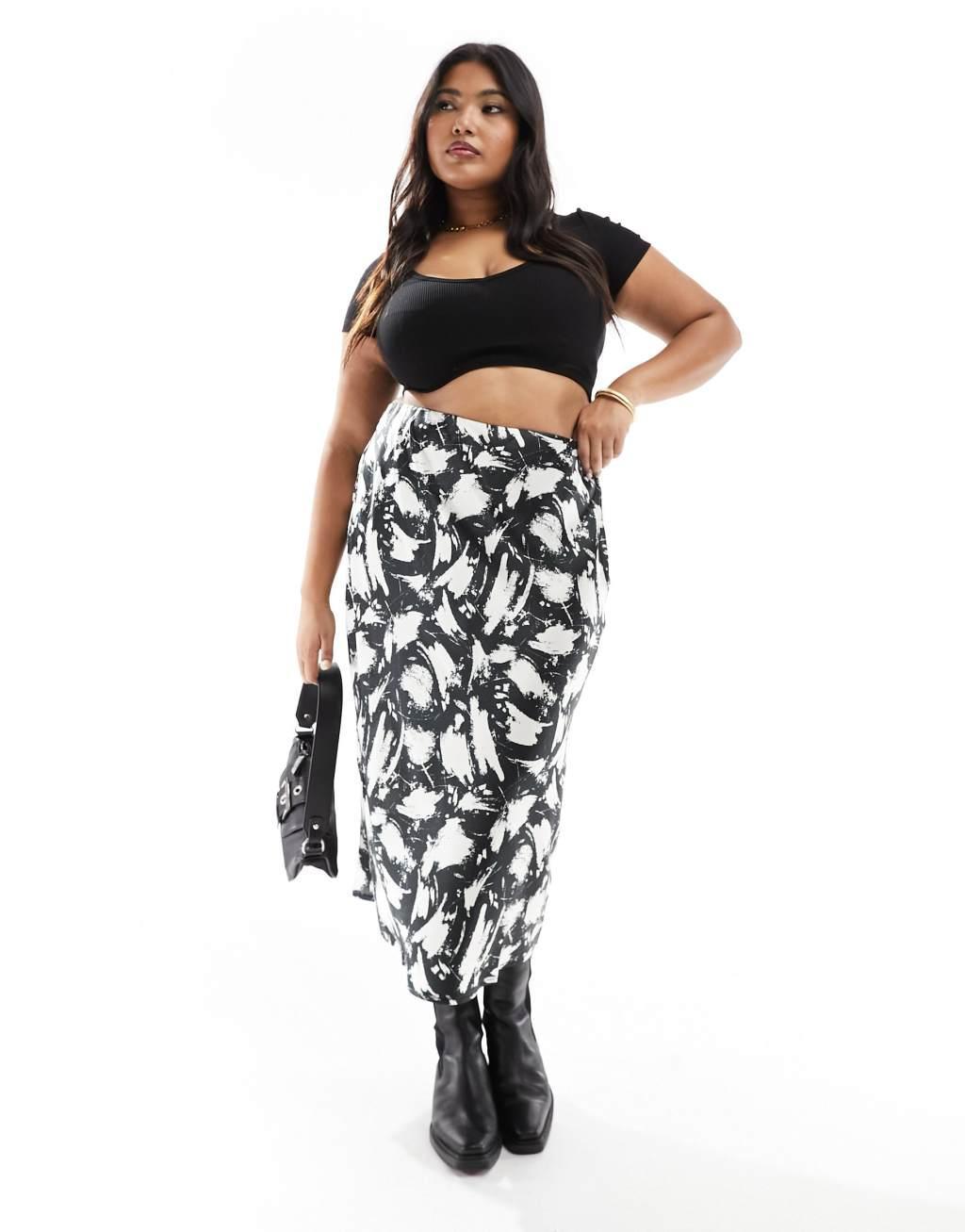 Yours bias cut midi skirt in abstract print Product Image