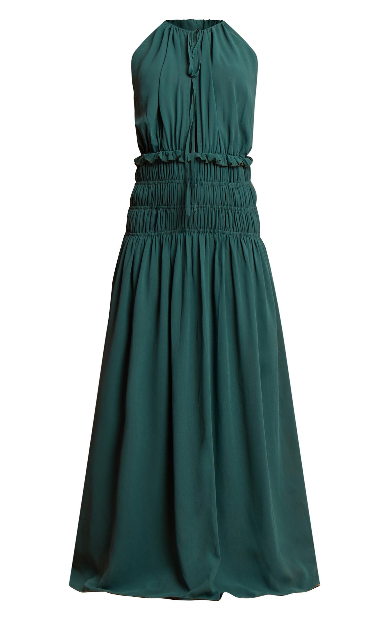 Teal Chiffon Shirred Maxi Dress Product Image