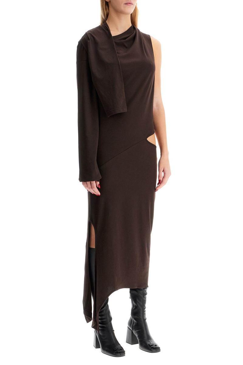 COURRÈGES Asymmetric Cotton Jersey Dress In 9 In Brown Product Image