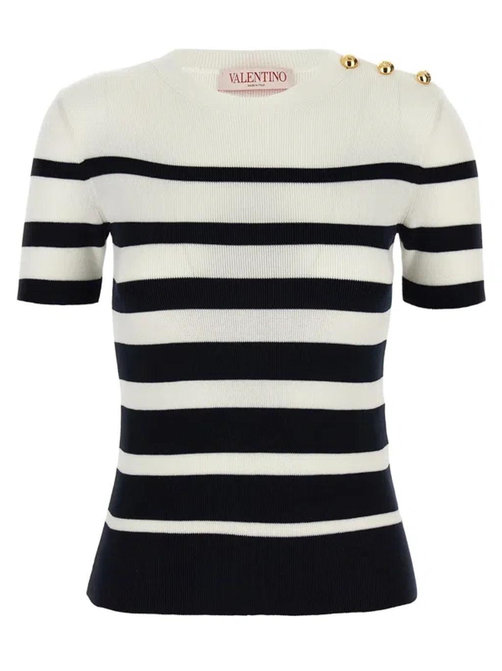 VALENTINO Striped Cotton Jumper In Blue Product Image