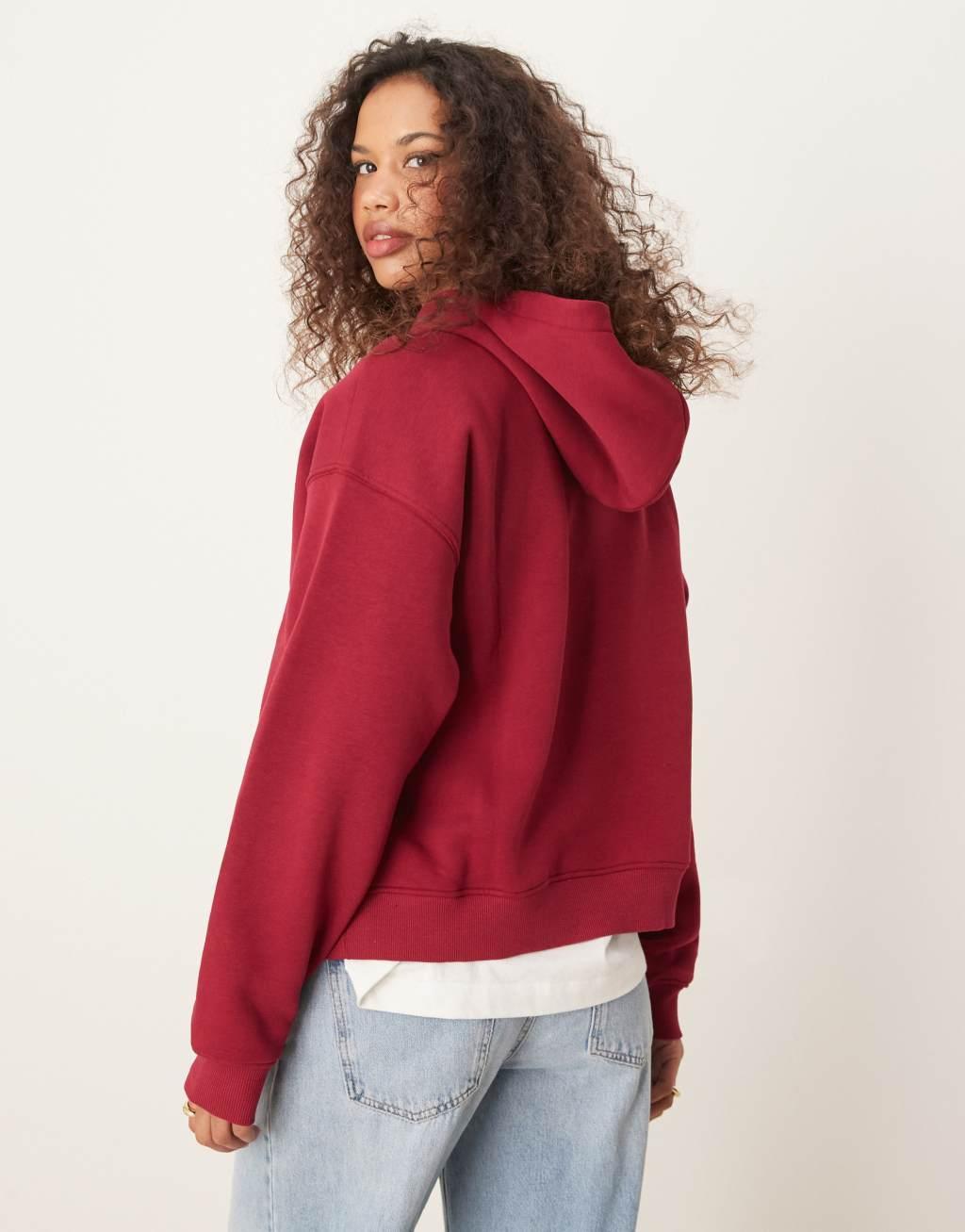 GINA TRICOT oversized hoodie in burgundy Product Image