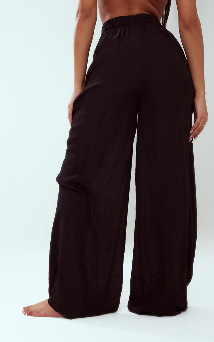 Black Textured Woven Palazzo Beach Pants Product Image