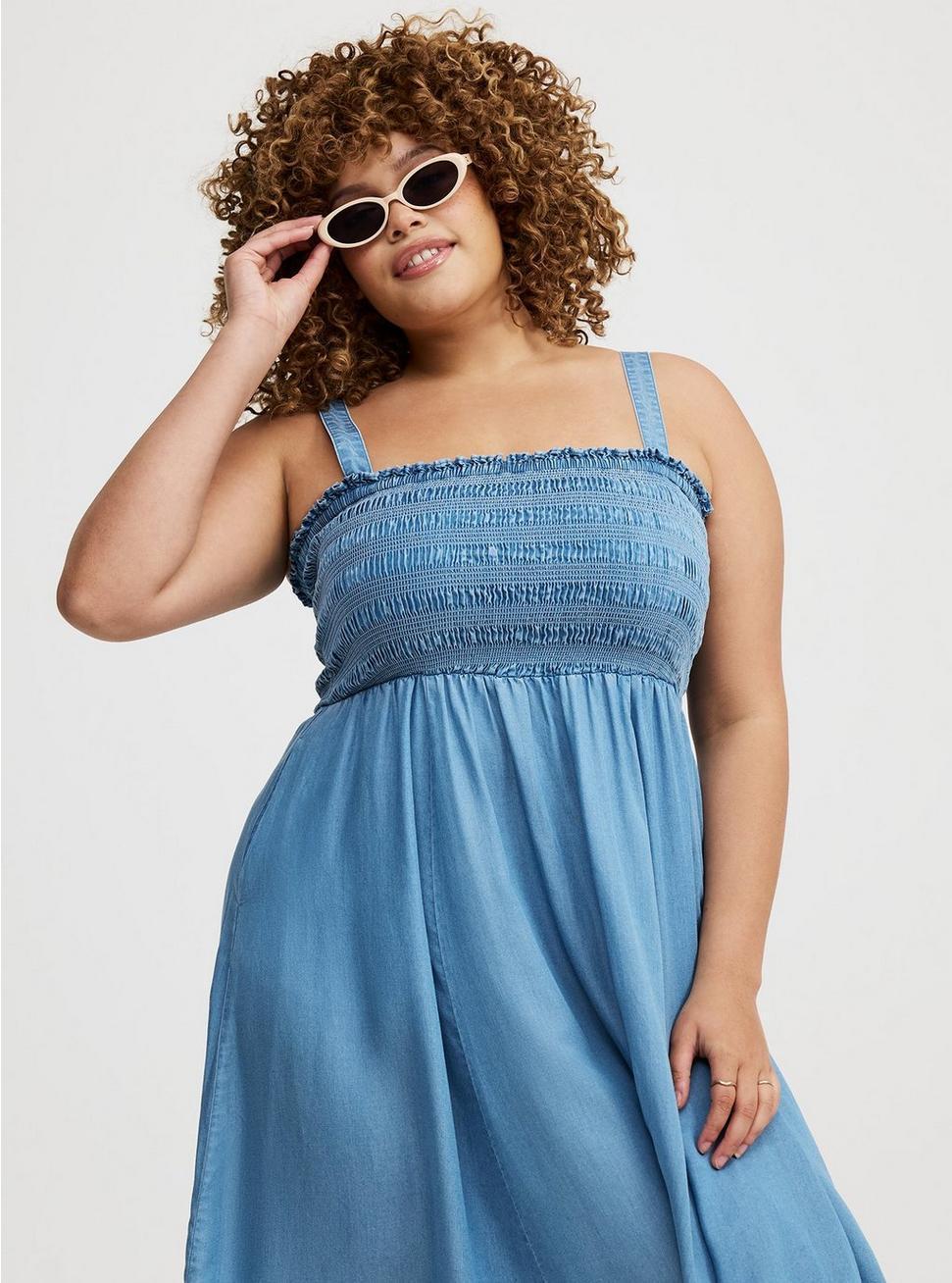 Midi Chambray Smocked Dress Product Image