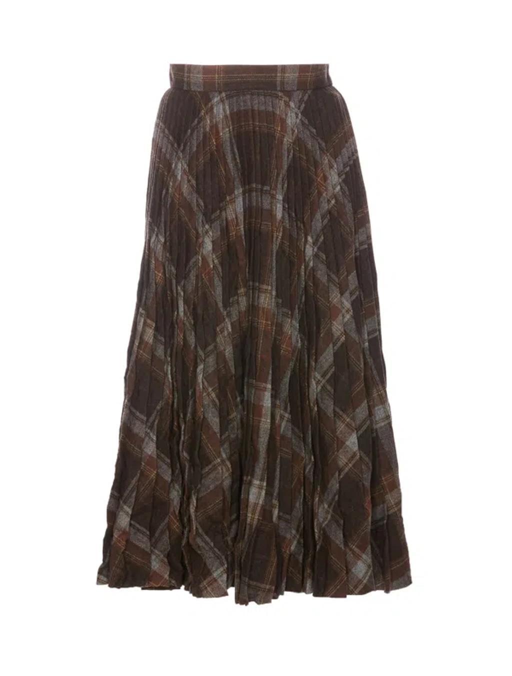 BALENCIAGA Pleated Skirt With Ruffled Effect In Brown Product Image