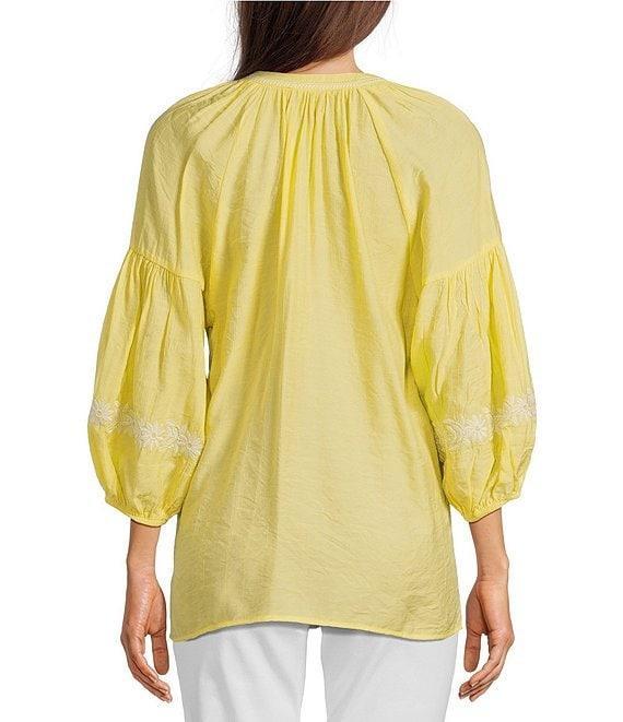 Calessa Textured Embroidered Split V-Neck 3/4 Sleeve Tunic Product Image
