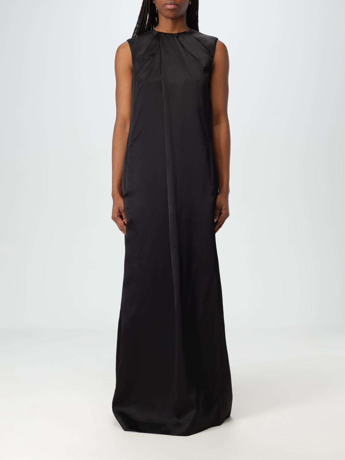 JIL SANDER Gathered Sleeveless Satin Maxi Dress In Schwarz Product Image