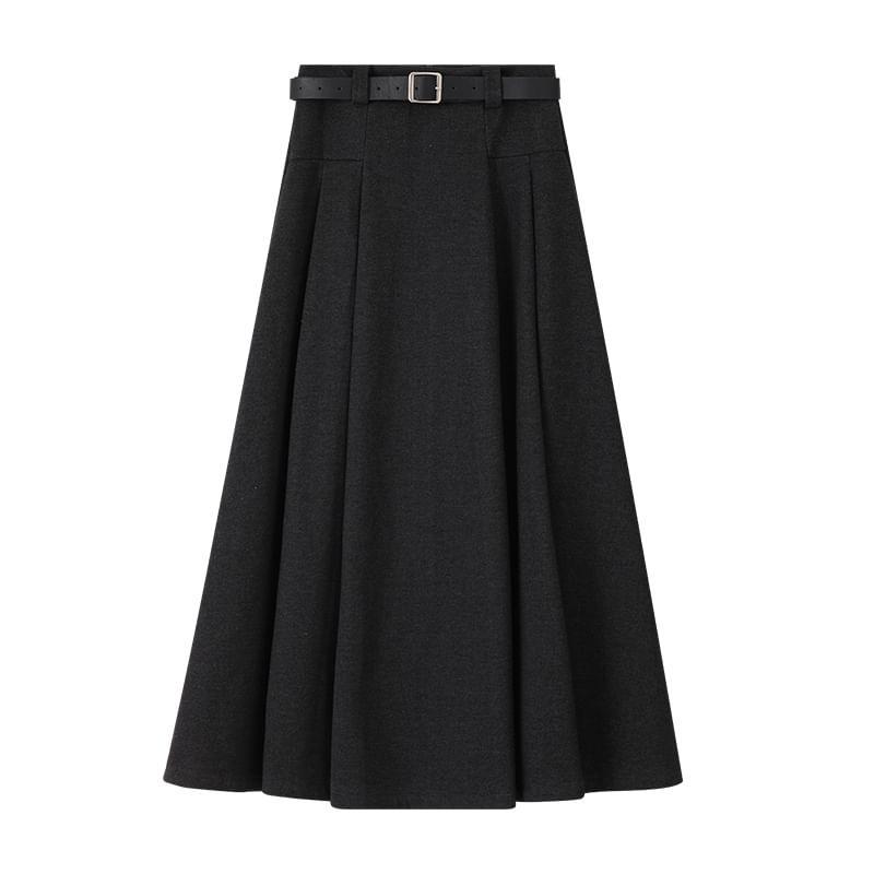 High Rise Plain Pleated Maxi A-Line Skirt Product Image