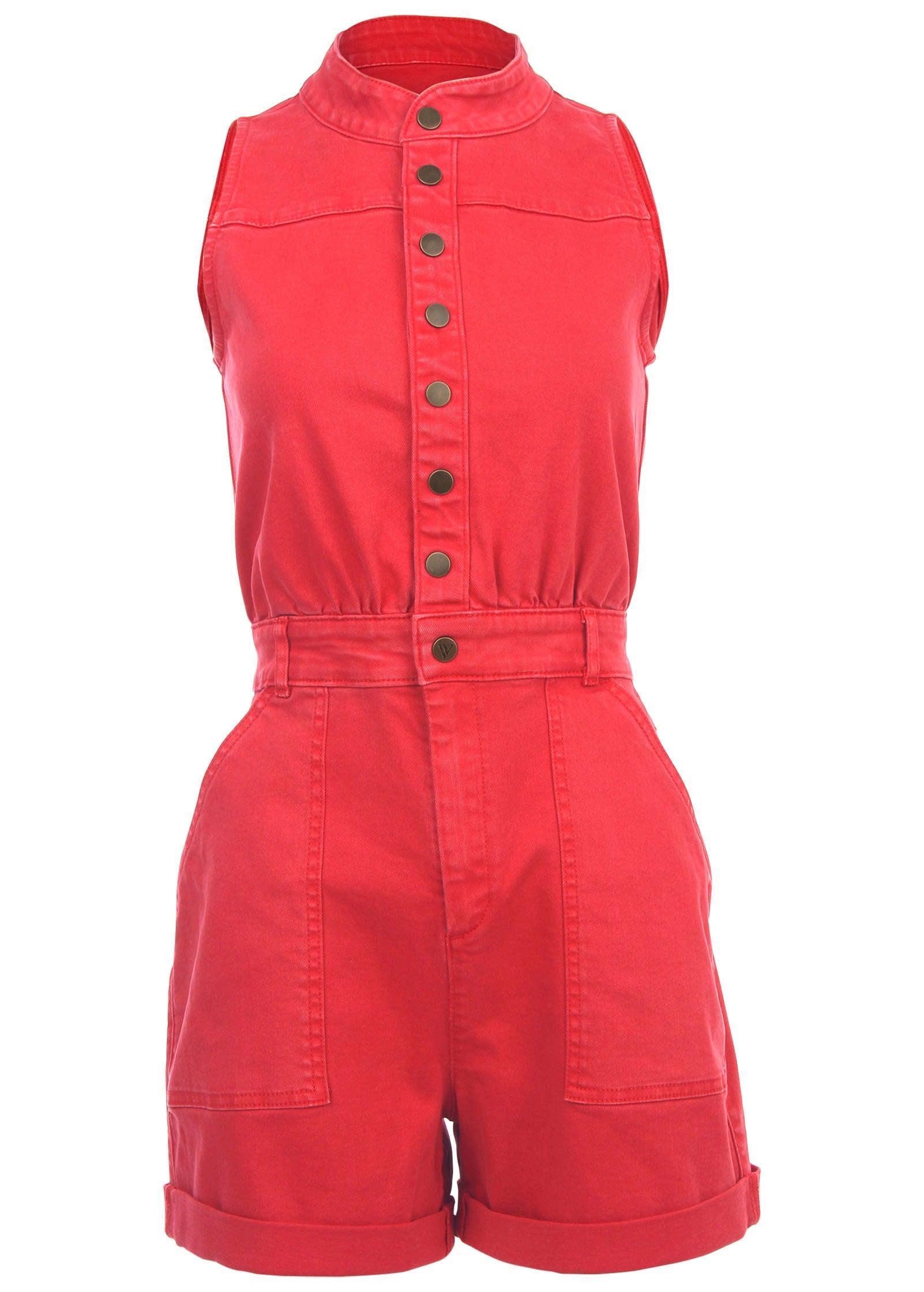 Twill Utility Romper - Scarlet Product Image