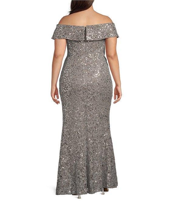 Alex Evenings Plus Size Off the Shoulder Short Sleeve Sequin Lace Gown Product Image