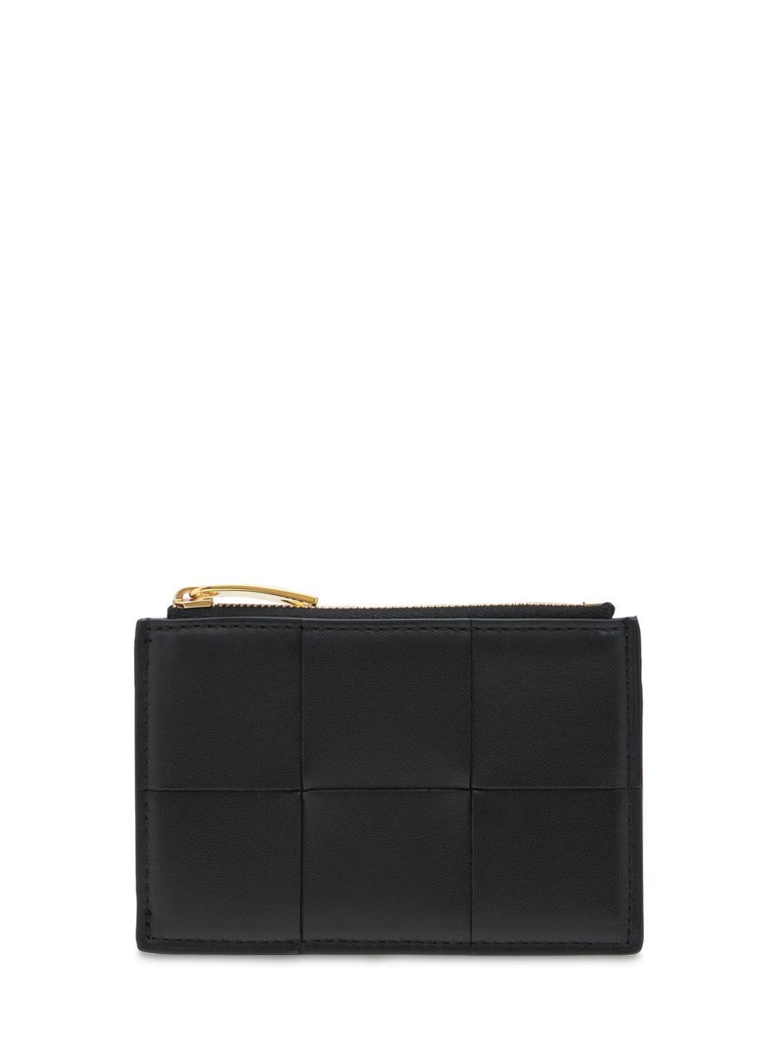 BOTTEGA VENETA Intreccio Leather Zip Card Holder In Black Product Image