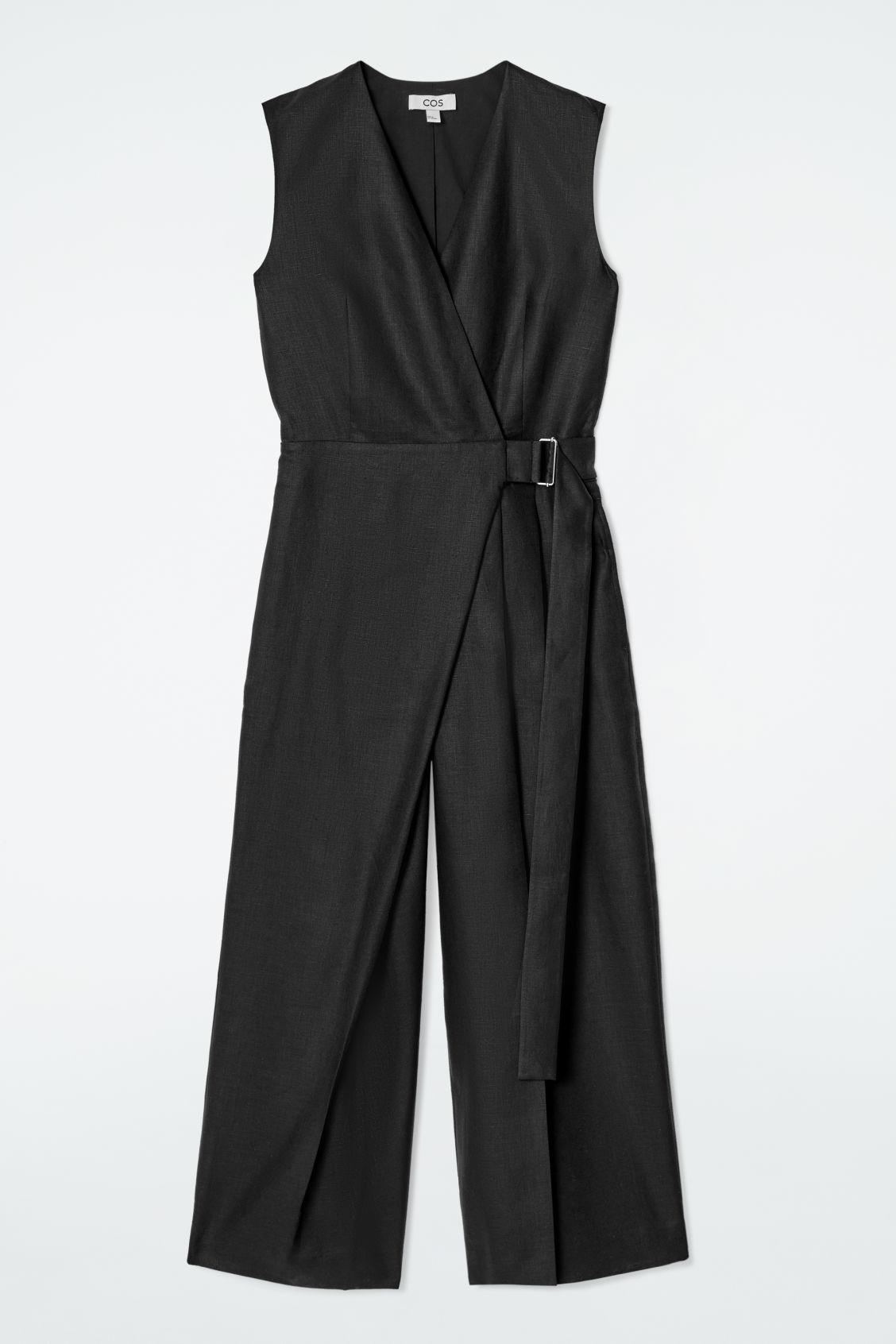 WRAP-FRONT LINEN JUMPSUIT Product Image