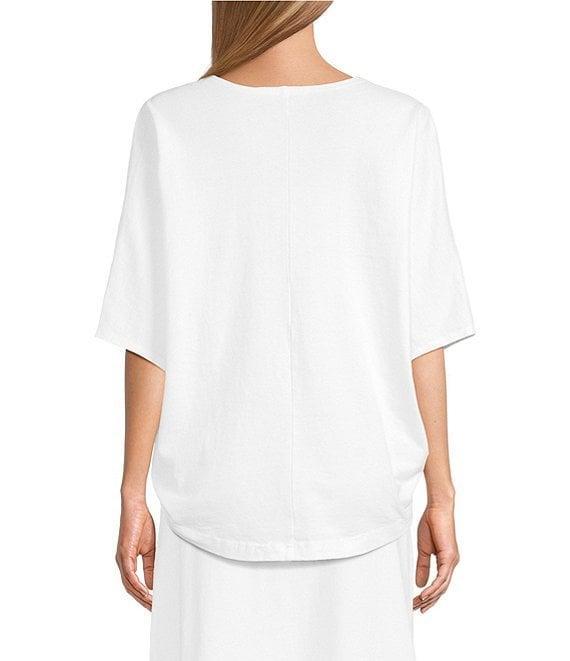 Bryn Walker Ria Cotton Jersey V-Neck Short Dolman Sleeve Ruched Center High-Low Shirt Product Image