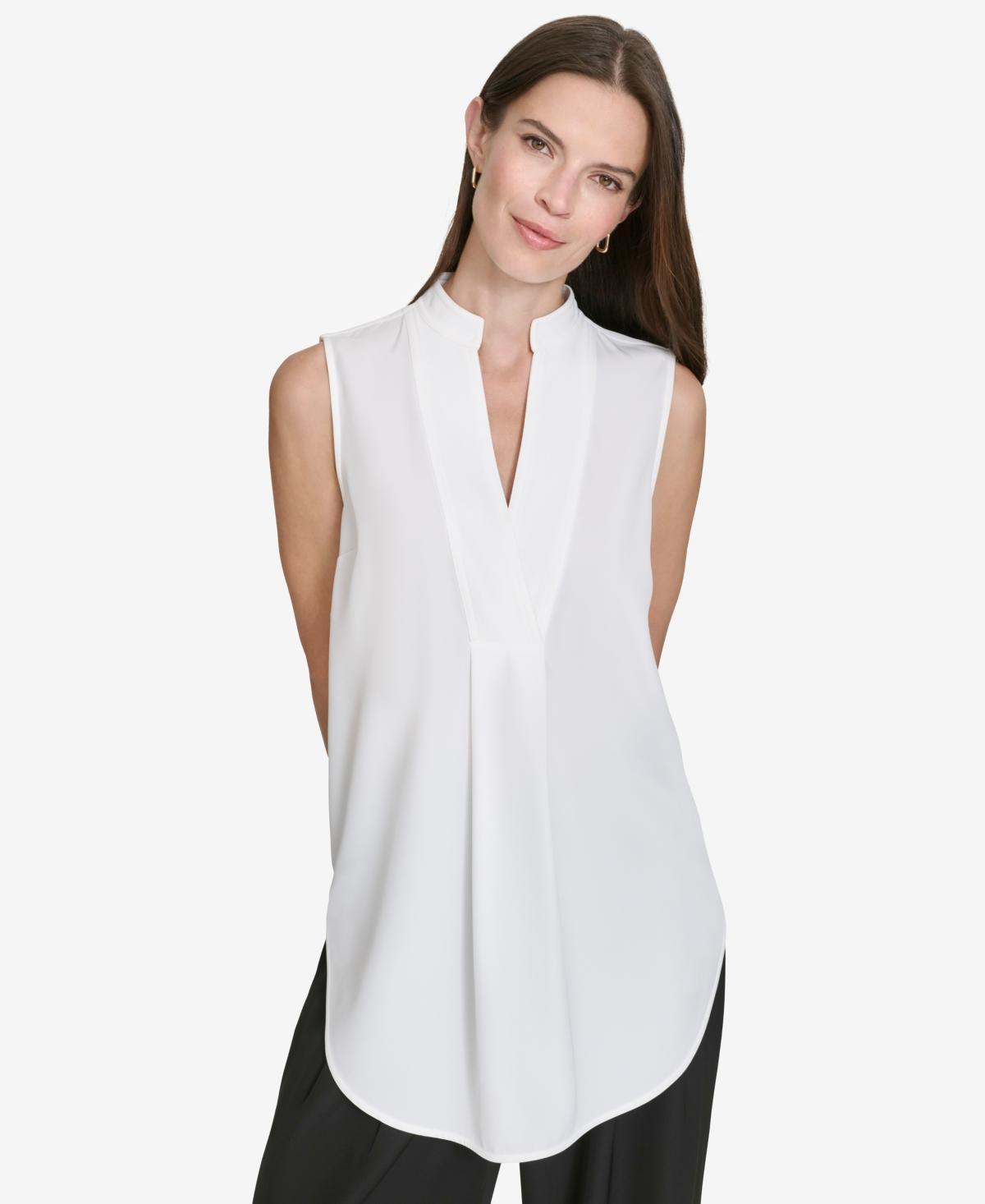 Halston Womens Sleeveless V-Neck Shirttail Top Product Image