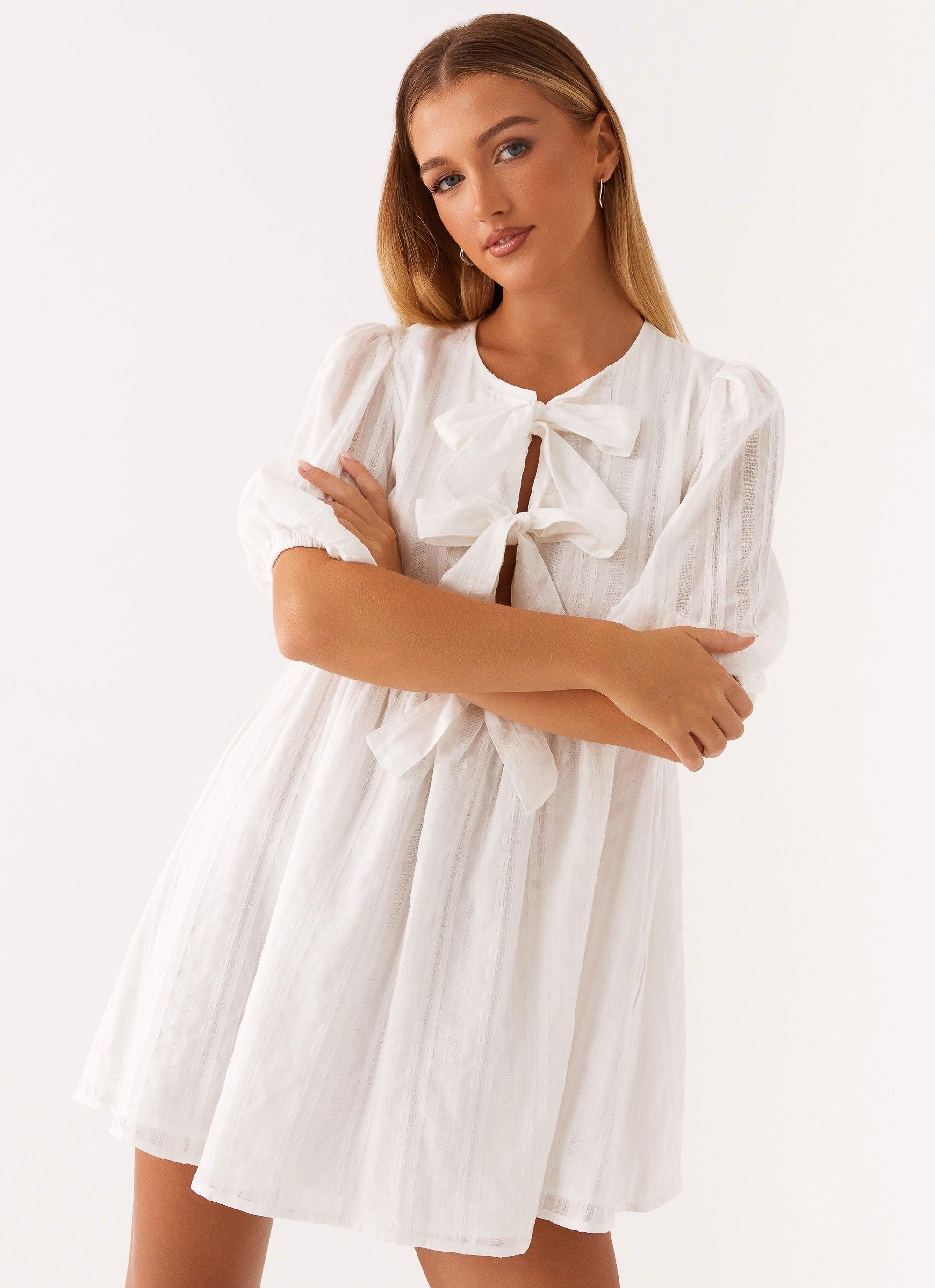 Western Wind Tie Mini Dress - White Product Image