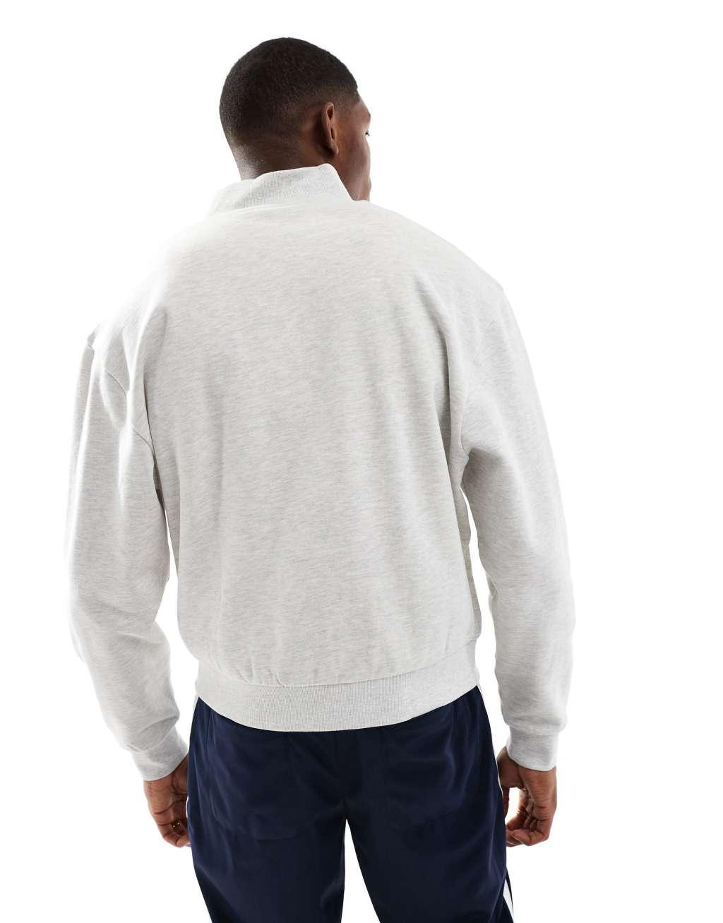 ASOS DESIGN essential boxy oversized sweatshirt with quarter zip in white heather Product Image