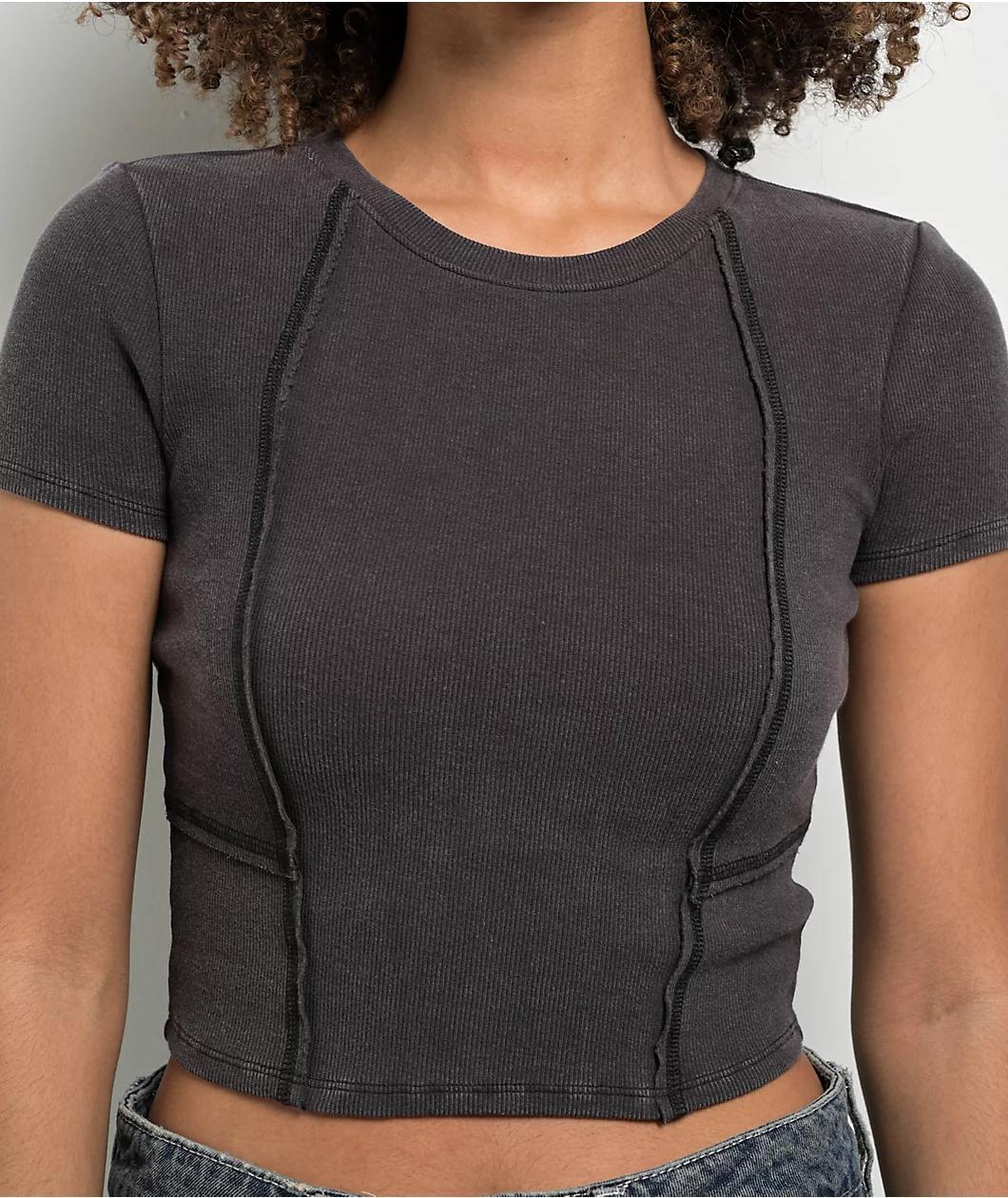 Ninth Hall Fundamentals Shawnie Black Seaming Crop T-Shirt Product Image