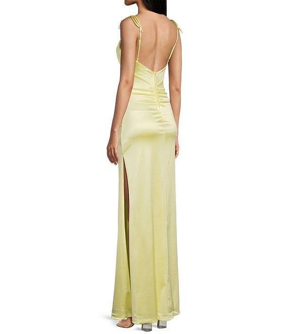 Honey and Rosie Scoop Neck Spaghetti Tie Strap Low-Back Gown Product Image