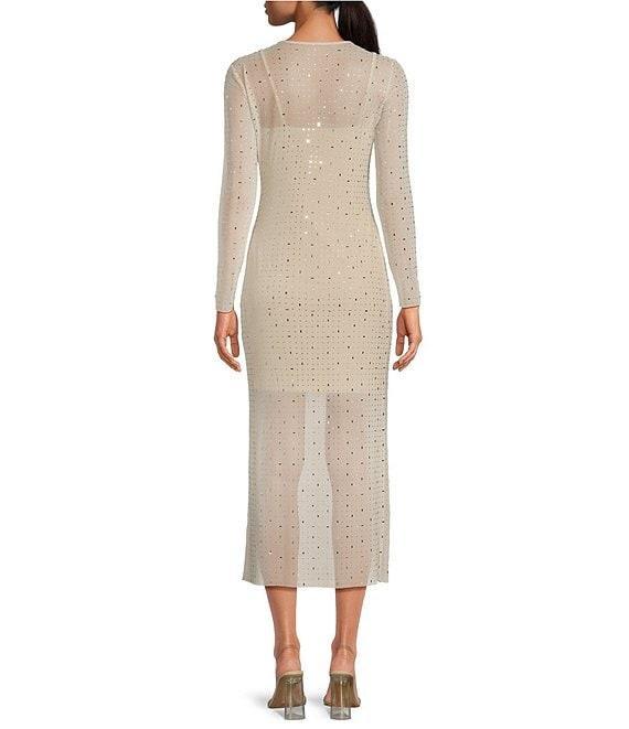 Gianni Bini Tilly Rhinestone Mesh Crew Neck Long Sleeve Midi Dress Product Image