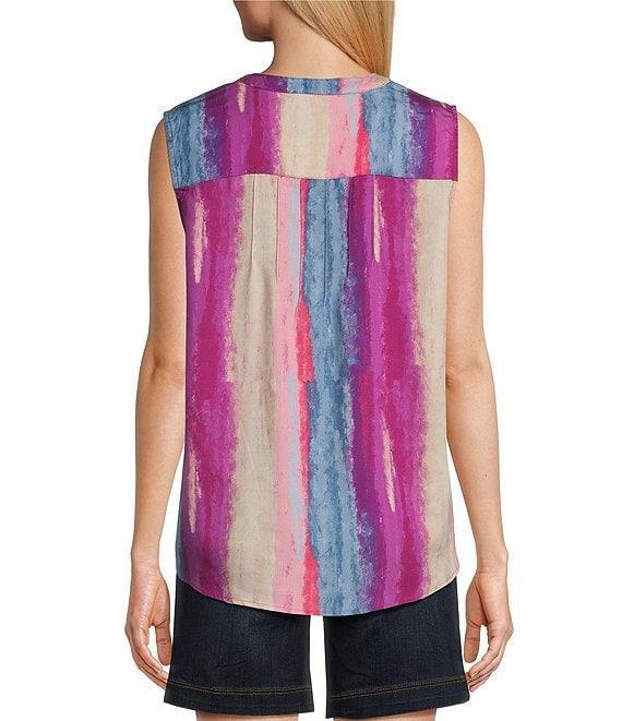 Westbound Painted Stripe Print Woven Sleeveless Button Front Blouse Product Image