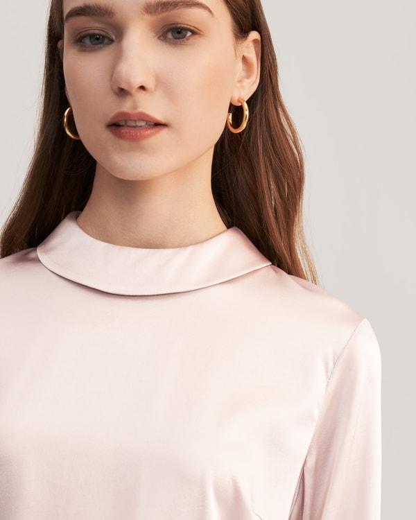 Stand Collar Long Sleeves  Silk Blouse Product Image