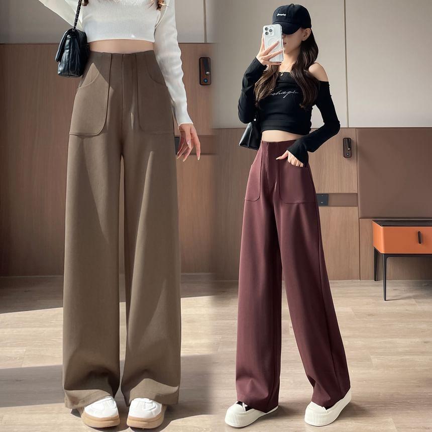 High Rise Plain Wide Leg Pants (Various Designs) Product Image